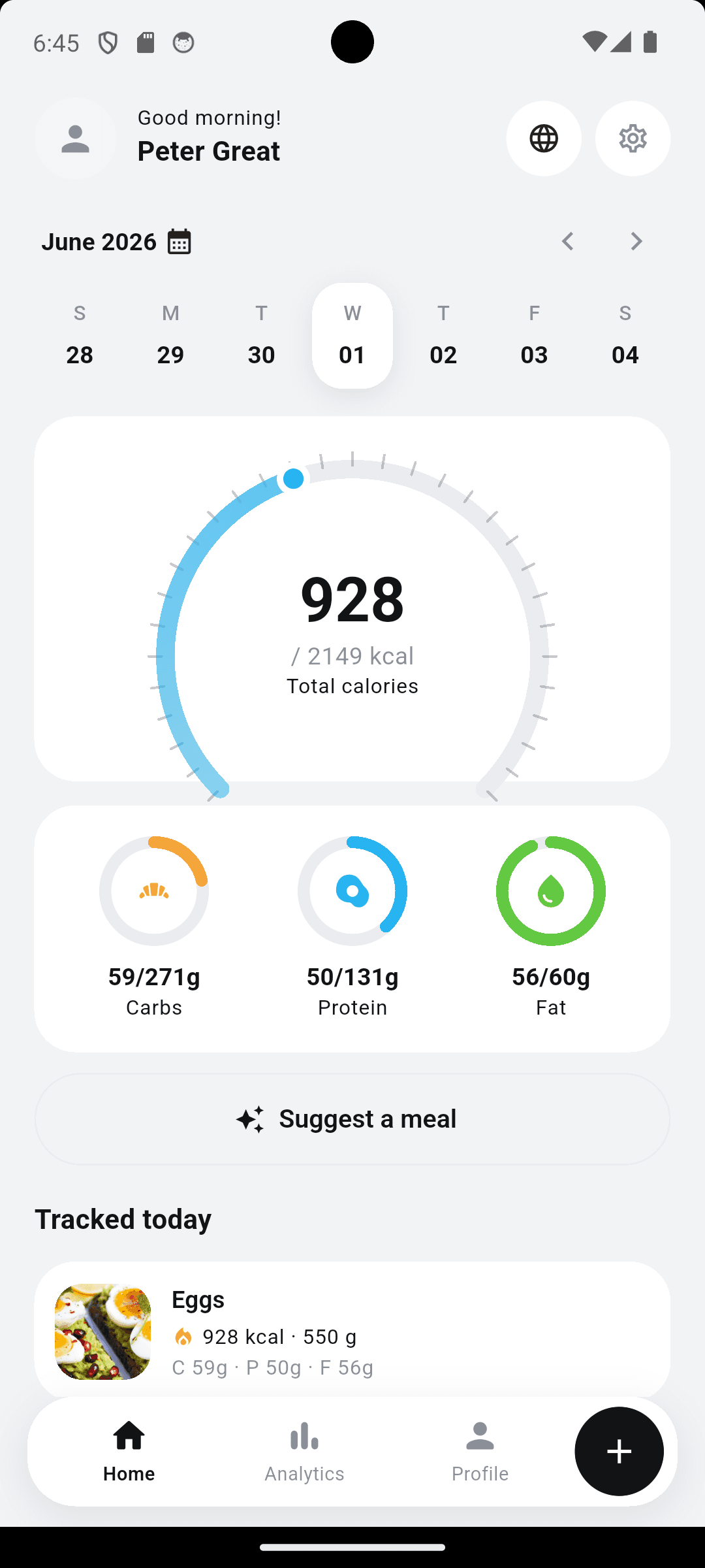 CalorieAI home screen